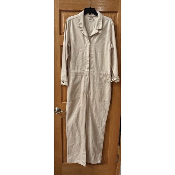Faherty Women's L Overland Twill Jumpsuit Natural Cream White Boiler Utilitarian - Picture 4 of 6